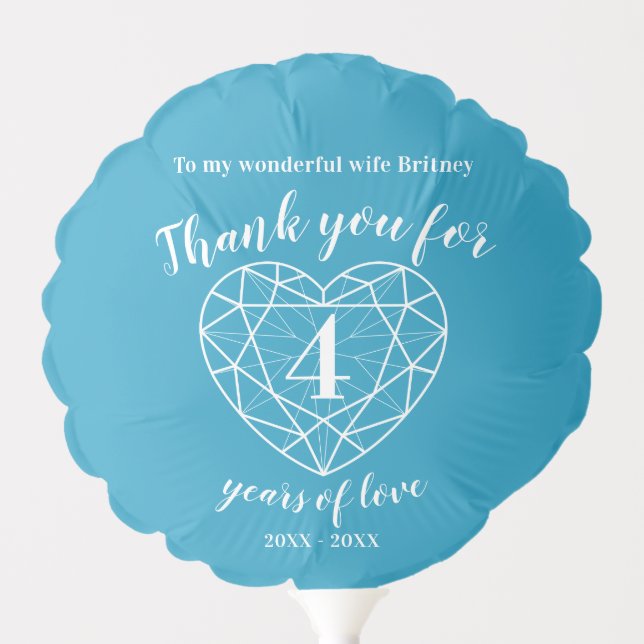 4th blue topaz wedding anniversary custom thanks balloon (Front)