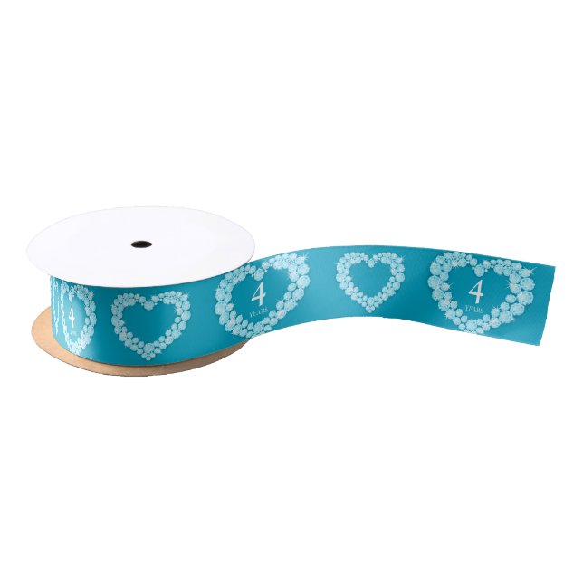 4th blue topaz wedding anniversary heart satin ribbon (Spool)