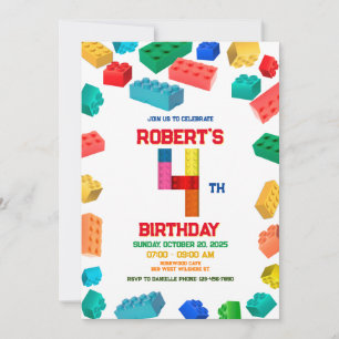 4th Building Blocks Birthday, Building Bricks Invitation