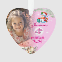 4th Christmas Personalized Girl Photo Heart Gift Ornament