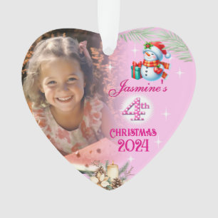 4th Christmas Personalized Girl Photo Heart Gift Ornament
