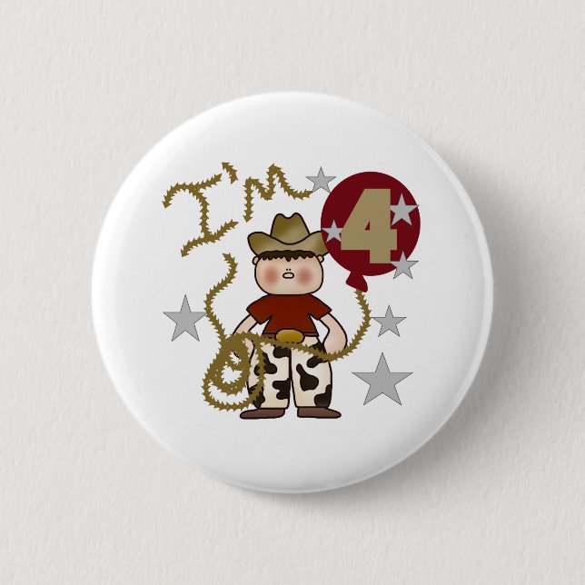 4th Cowboy Birthday Button (Front)