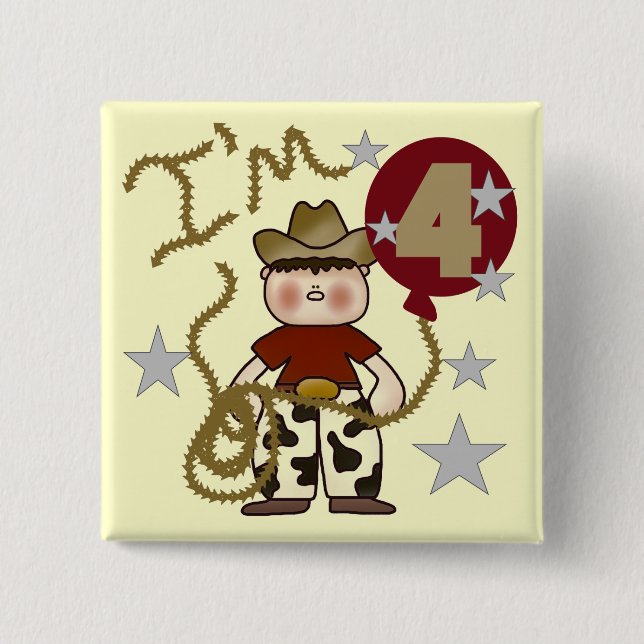 4th Cowboy Birthday Tshirts and Gifts Button (Front)