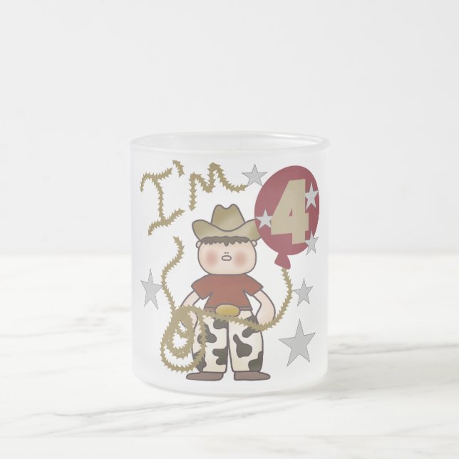 4th Cowboy Birthday Tshirts and Gifts Frosted Glass Coffee Mug (Center)