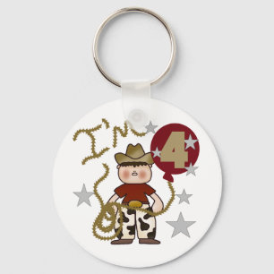4th Cowboy Birthday Tshirts and Gifts Keychain