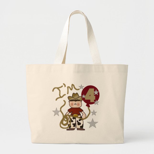4th Cowboy Birthday Tshirts and Gifts Large Tote Bag (Front)