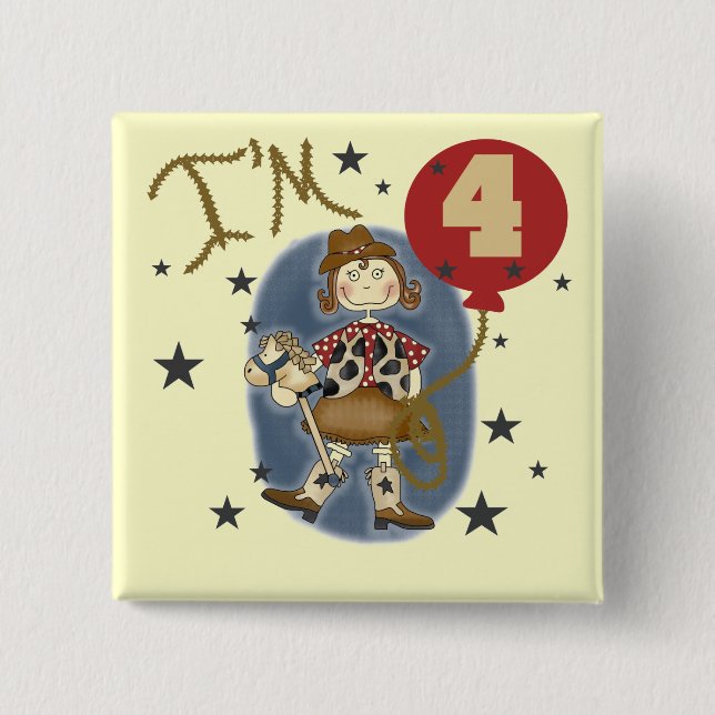 4th Cowgirl Birthday Tshirts and Gifts Button (Front)