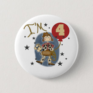 4th Cowgirl Birthday Tshirts and Gifts Button