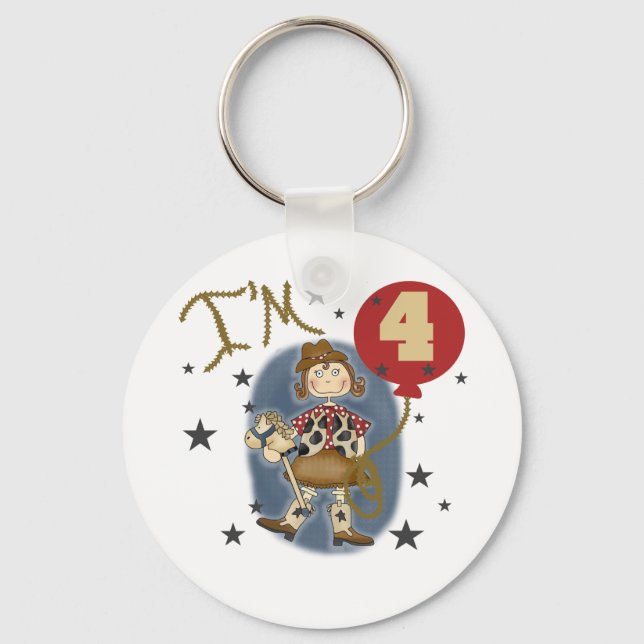 4th Cowgirl Birthday Tshirts and Gifts Keychain (Front)