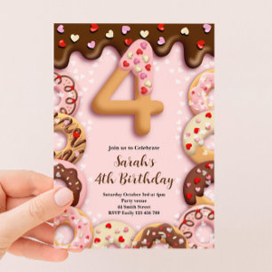 4th Donut Birthday Girls Invitation