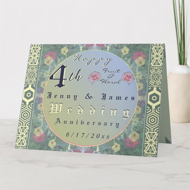4th Floral Wedding AnniversaryFolded Greeting Card (Front)