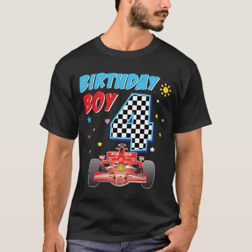 4th Fourth Happy Birthday Racing Car Boy 4 Year Ol T_Shirt