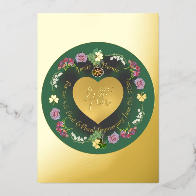 4th Fruit & Floral Anniversary Foil Invite Card (Front)