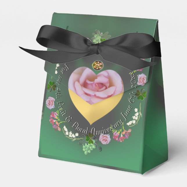 4th Fruit & Floral + Photo Wedding Anniversary Favor Boxes (Front Side)