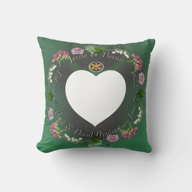 4th Fruit & Floral Wedding Anniversary +Photo Throw Pillow (Front)