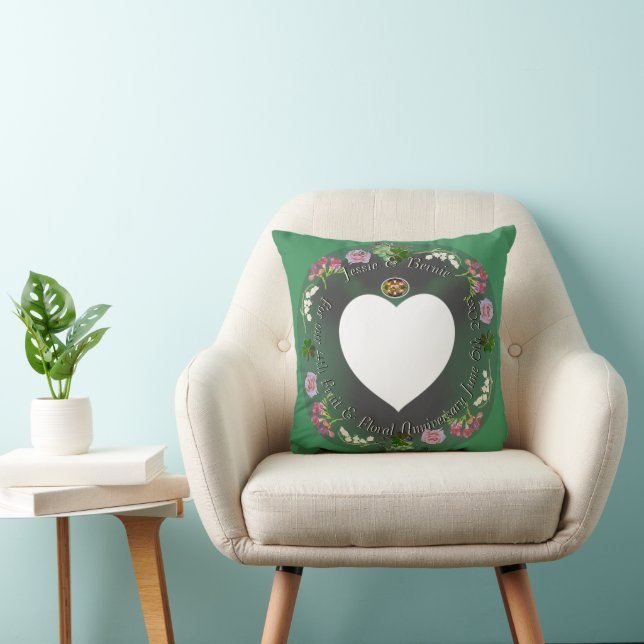 4th Fruit & Floral Wedding Anniversary +Photo Throw Pillow (Chair)
