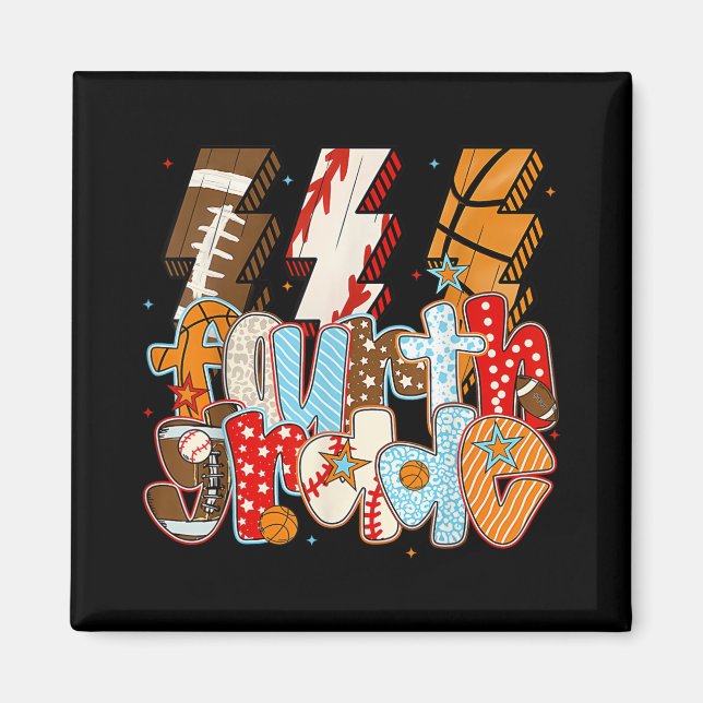 4th Grade Boys Lightning Bolt Football Baseball Ba Magnet (Front)