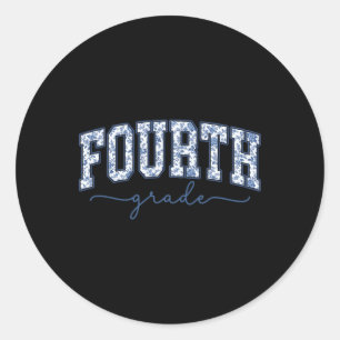 4th Grade Ck To School Fourth Grade Blue Toile Tea Classic Round Sticker
