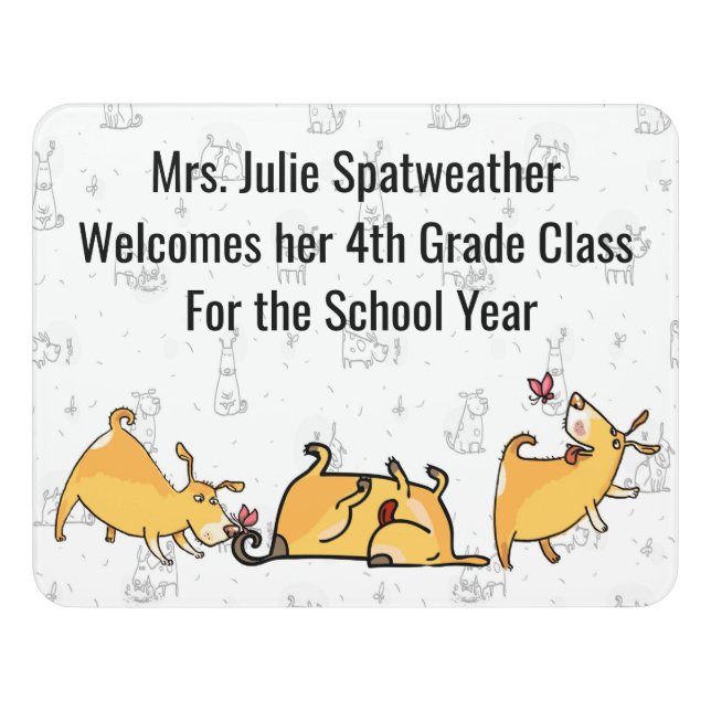 4th Grade Class Door Sign with Cute Dogs (Contemporary Front)