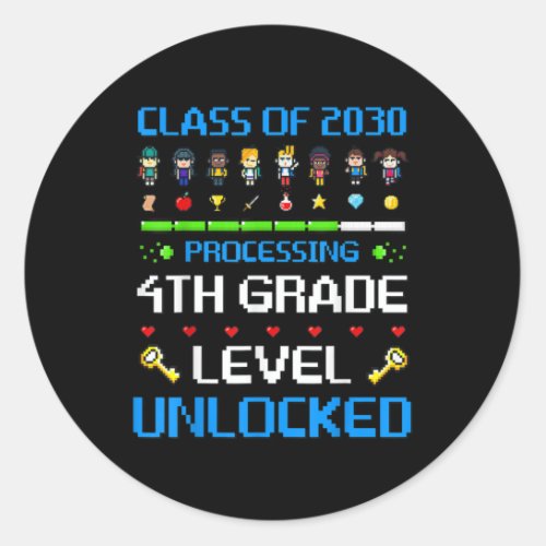 4th Grade First Day of School Class of 2030 Video Classic Round Sticker