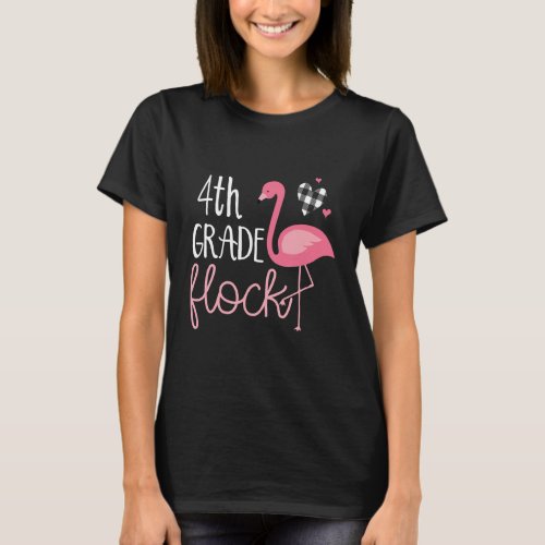 4th Grade Flock Cute Flamingo Teacher Matching Tea T_Shirt