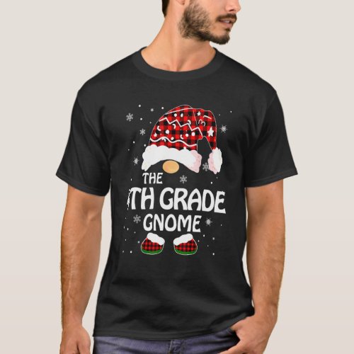 4th Grade Gnome Buffalo Plaid Matching Family Chri T_Shirt