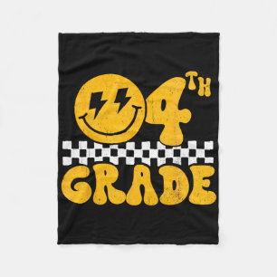 4th Grade Groovy Smile Face Fourth Grade Teacher B Fleece Blanket