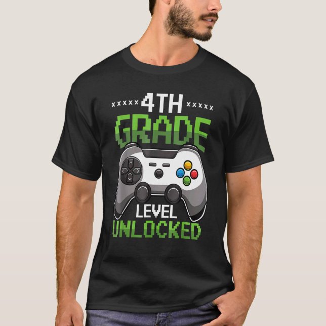 4th Grade Level Unlocked Back To School Video Game T-Shirt (Front)