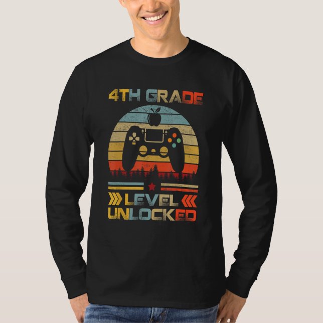 4th Grade Level Unlocked Gamer First Day Of School T-Shirt (Front)
