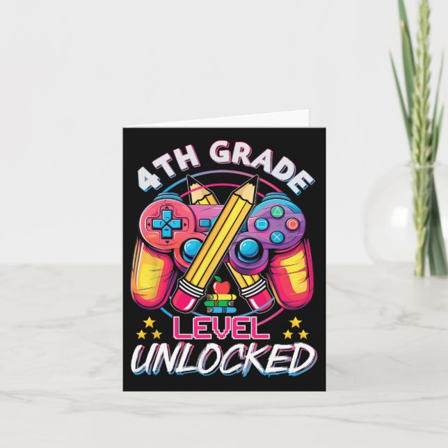4th Grade Level Unlocked Video Game Back To School Card (Front)