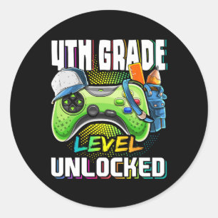 4th Grade Level Unlocked Video Game Back To School Classic Round Sticker