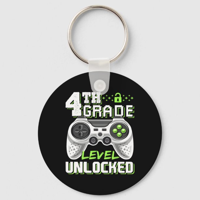 4th Grade Level Unlocked Video Game Back To School Keychain (Front)