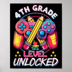 4th Grade Level Unlocked Video Game Back To School Poster