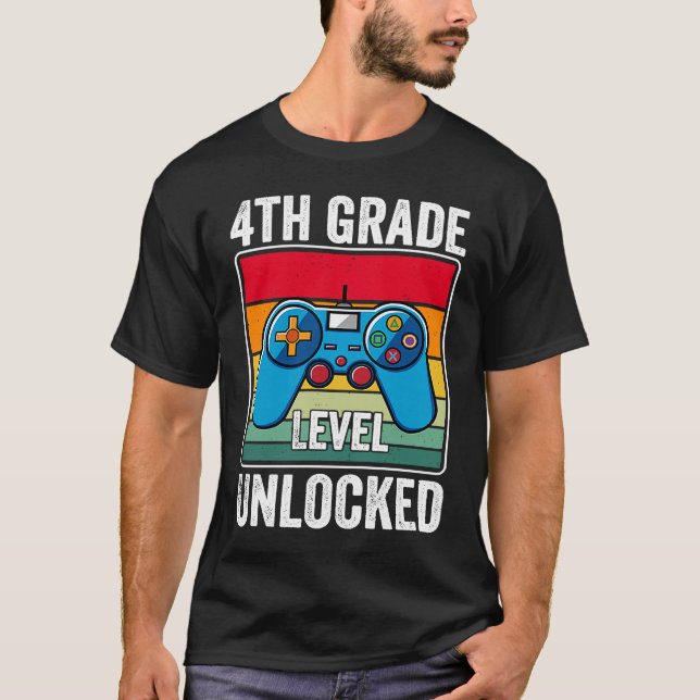 4th Grade Level Unlocked Video Game Back to School T-Shirt (Front)