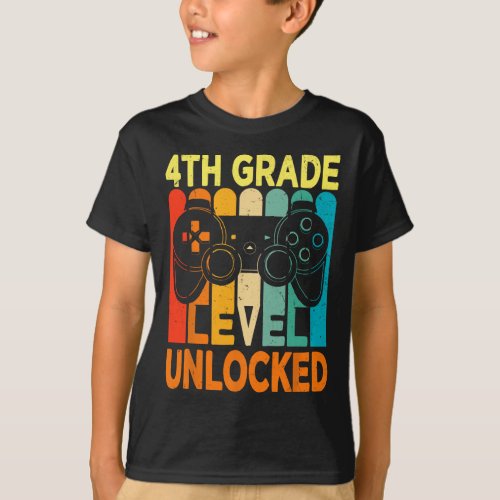 4th Grade Level Unlocked Video Game Back To School T_Shirt