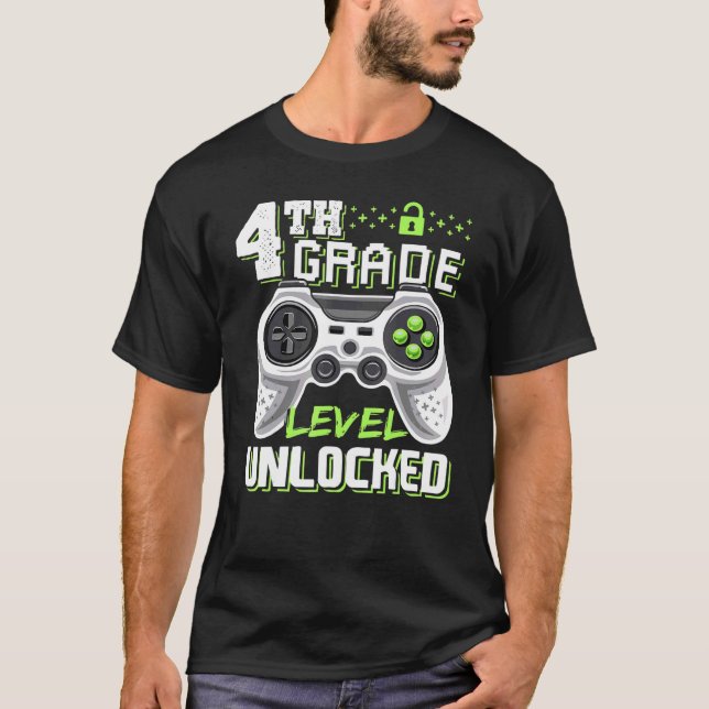 4TH GRADE LEVEL UNLOCKED Video Game Back to School T-Shirt (Front)