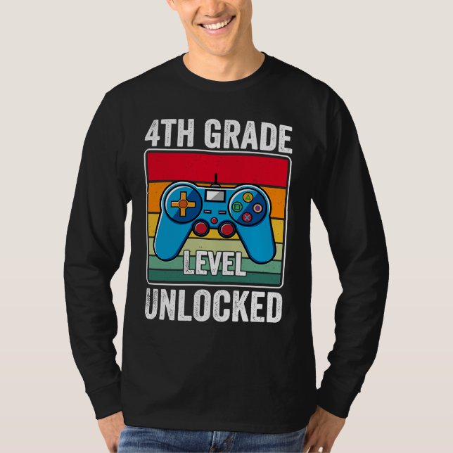 4th Grade Level Unlocked Video Game Back to School T-Shirt (Front)