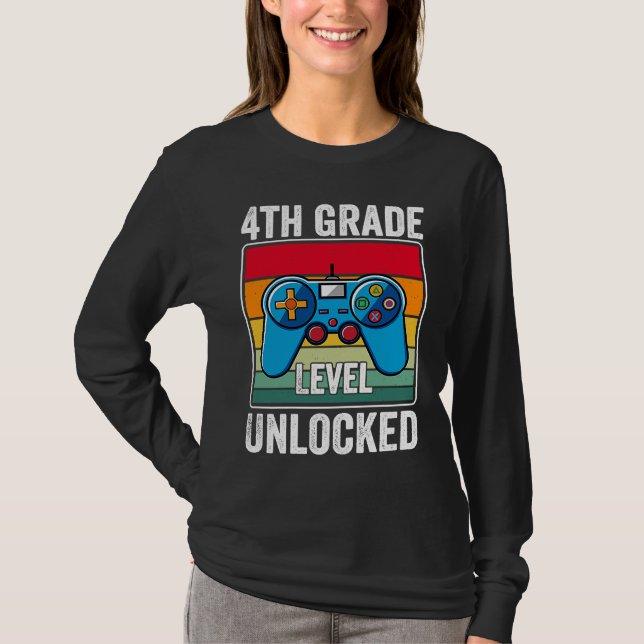 4th Grade Level Unlocked Video Game Back to School T-Shirt (Front)