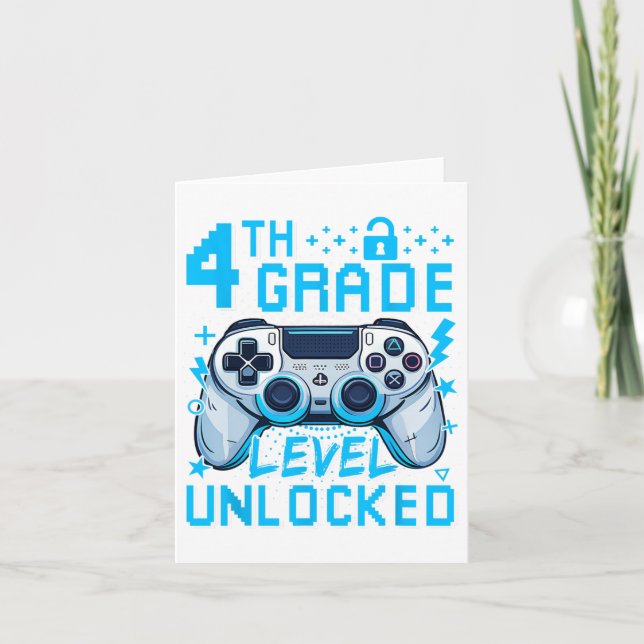 4th Grade Level Unlocked Video Game First Day Boy  Card (Front)