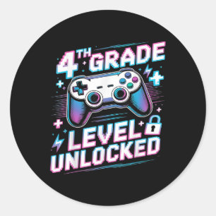 4th Grade Level Unlocked Video Game First Day Boy Classic Round Sticker