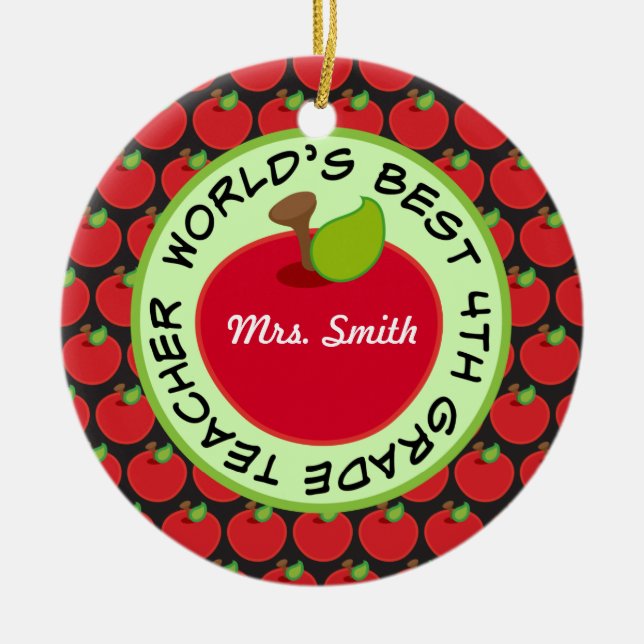 4th Grade Personalized Teacher Gift Ornament (Front)