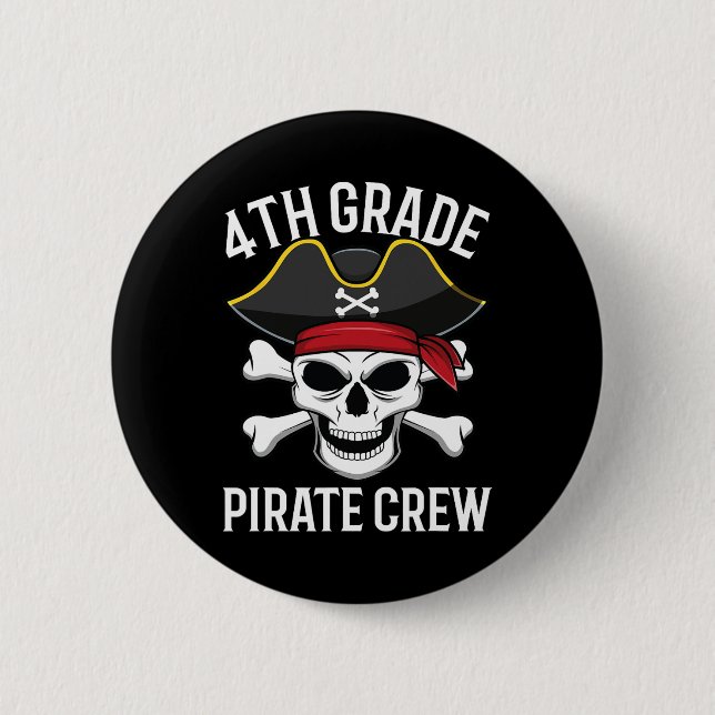 4th Grade Pirate Crew Halloween Costume Student Te Button (Front)