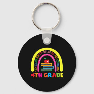 4th Grade Rainbow Apple Back To School Kids Teache Keychain