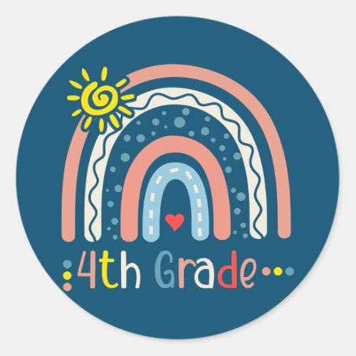 4th Grade Rainbow Teacher Student Back To School Classic Round Sticker