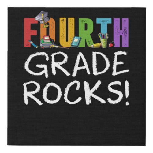 4th Grade Rocks Back To School Student Kid Teacher Faux Canvas Print