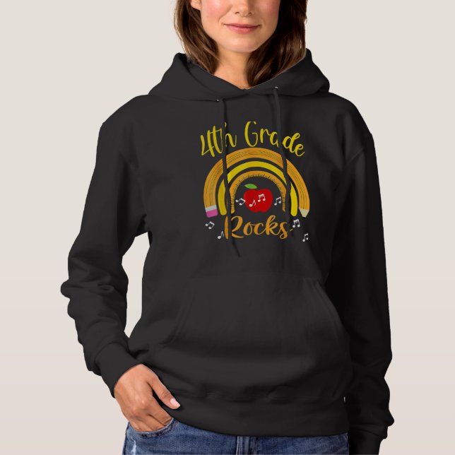 4th Grade Rocks Rainbow  Back To School Hoodie (Front)