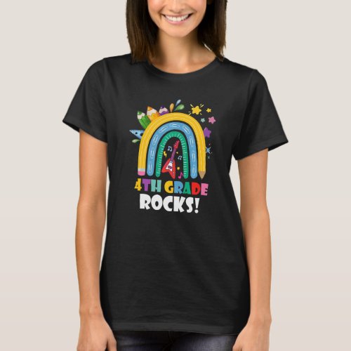 4th Grade Rocks Rainbow Kids Girls Teacher Back To T_Shirt