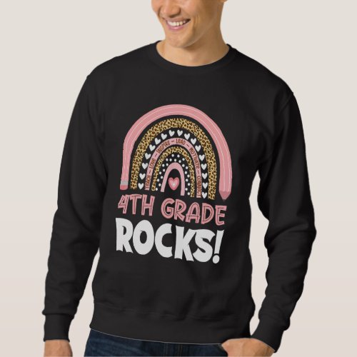 4th Grade Rocks Teacher Girls Boys Rainbow Leopard Sweatshirt