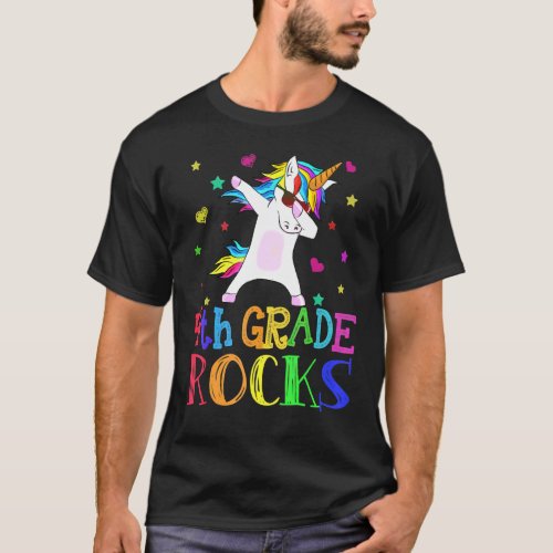 4th Grade Rocks Unicorn Dab Back to School Teacher T_Shirt
