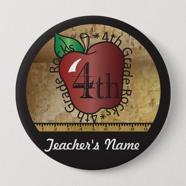 4th Grade Rocks Vintage Style Button (Front)